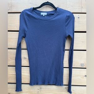 NWOT Goldie LeWinter Long Sleeve crew neck lettuce hem ribbed T-shirt Medium